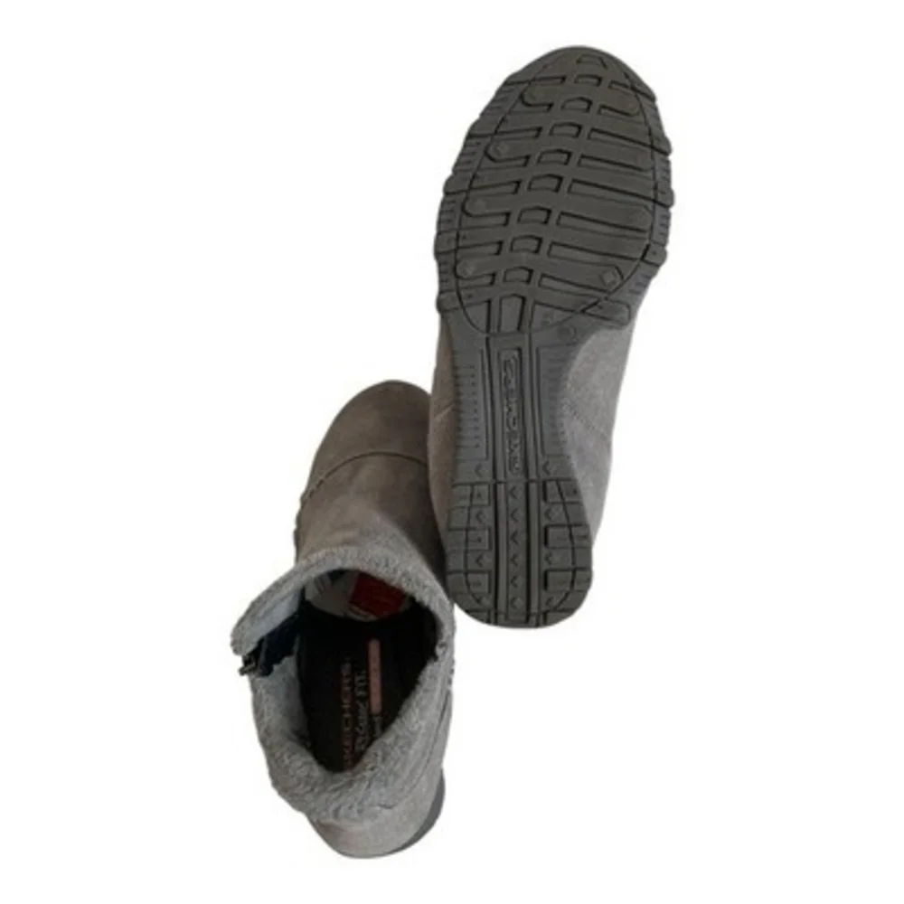 Skechers Womens Relaxed Fit Easy Going Cool Zip Ankle Boots 8.5 Gray Suede Fur
